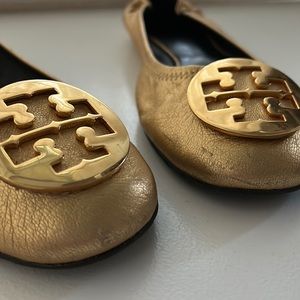 Tory Burch Classic Minnie Gold Leather Ballet Flats Size 11
